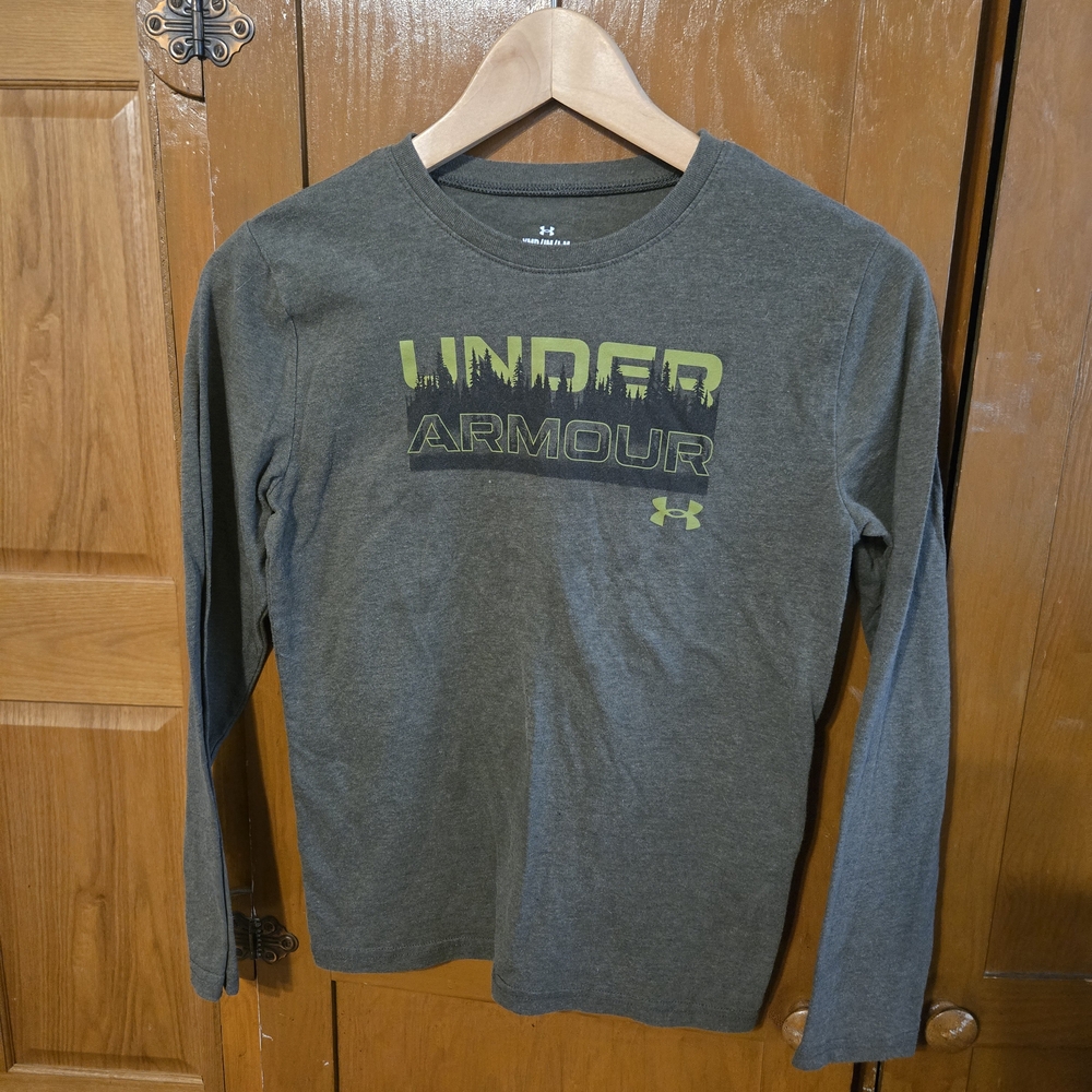 Under Armour Dark Green Long Sleeve Tee with Green Logo YM